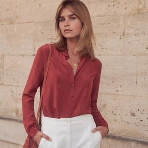 Sezane Nala Silk Blouse Shirt in Rasin, size 8